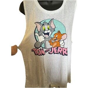 Tom & Jerry White Speckled Tank Top SZ L